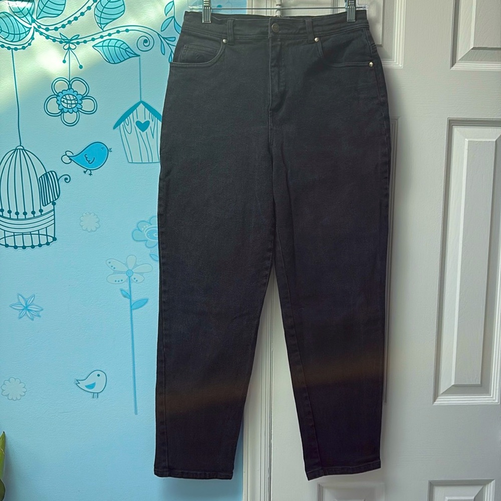 Retro Gloria Vanderbilt Stretch High Waisted Black Washed Jeans Women’s Size 12P